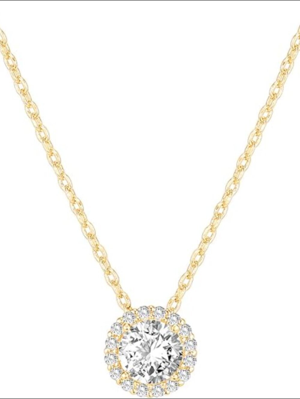 14K Yellow Gold Round Solitaire Pendant Halo Necklace Slider Adjustable